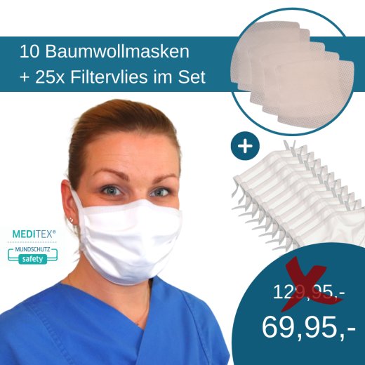 10x Baumwollmaske MediTex® safety + 25x Filtervlies